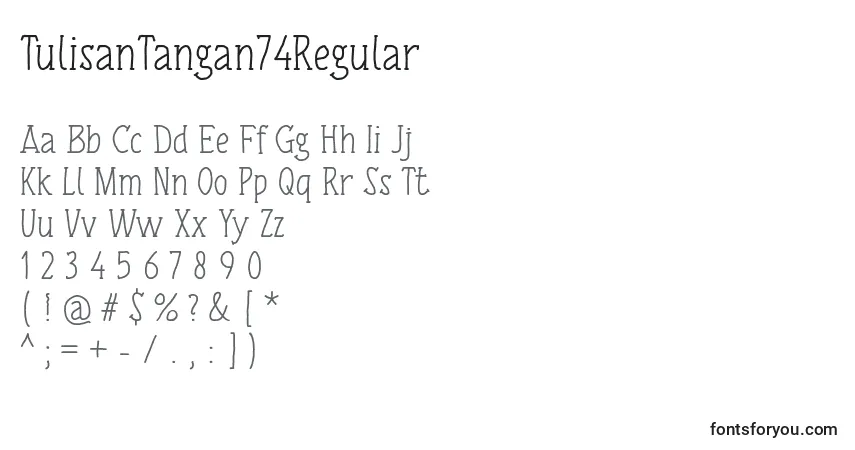 Czcionka TulisanTangan74Regular – alfabet, cyfry, specjalne znaki