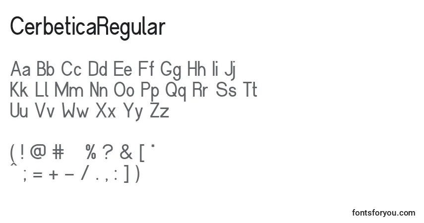 Schriftart CerbeticaRegular – Alphabet, Zahlen, spezielle Symbole