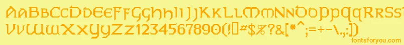 フォントPceire – オレンジの文字が黄色の背景にあります。