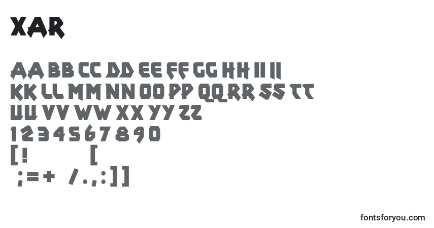 Schriftart Xar – Alphabet, Zahlen, spezielle Symbole