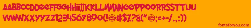 PocketMonk-Schriftart – Rote Schriften auf orangefarbenem Hintergrund