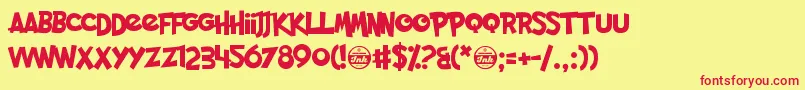 PocketMonk-Schriftart – Rote Schriften auf gelbem Hintergrund