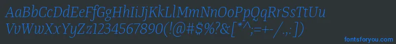Шрифт TangerserifnarrowulLightitalic – синие шрифты на чёрном фоне