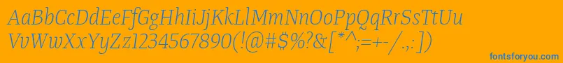 フォントTangerserifnarrowulLightitalic – オレンジの背景に青い文字