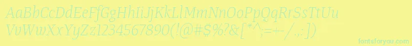 TangerserifnarrowulLightitalic-Schriftart – Grüne Schriften auf gelbem Hintergrund