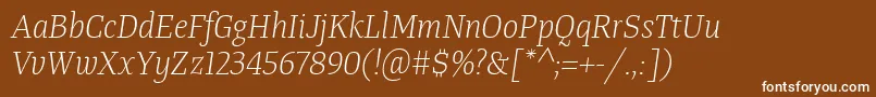 フォントTangerserifnarrowulLightitalic – 茶色の背景に白い文字