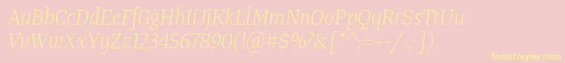 Police TangerserifnarrowulLightitalic – polices jaunes sur fond rose