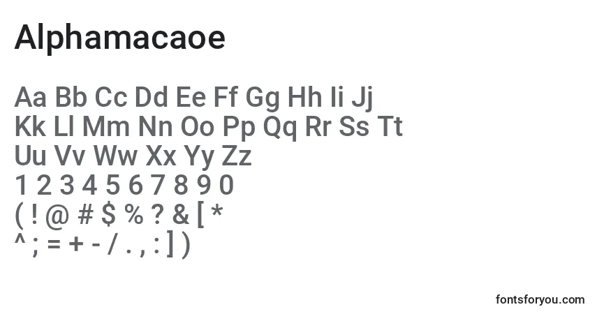 Schriftart Alphamacaoe – Alphabet, Zahlen, spezielle Symbole