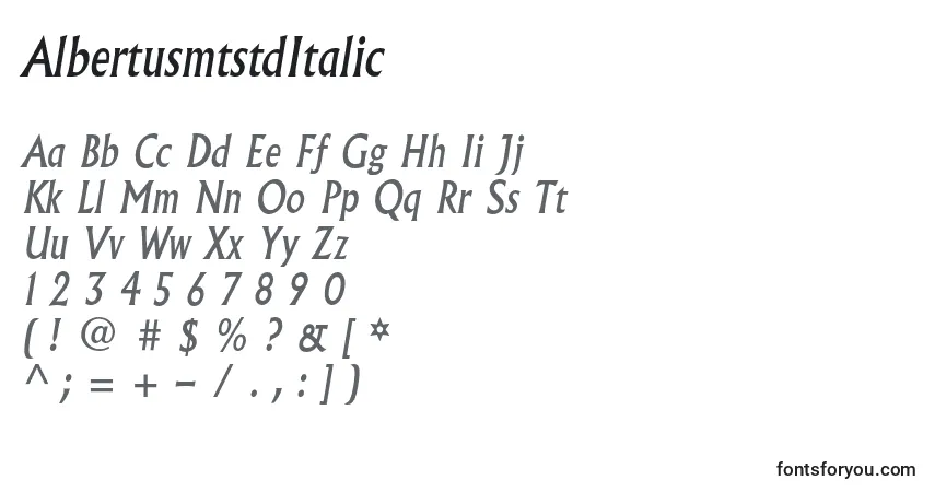 A fonte AlbertusmtstdItalic – alfabeto, números, caracteres especiais