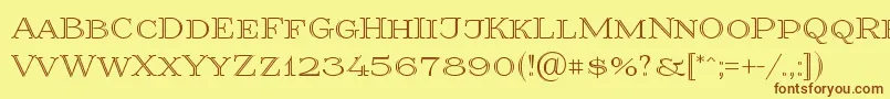 フォントPrida36 – 茶色の文字が黄色の背景にあります。