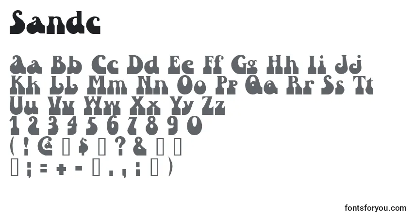 Czcionka Sandc – alfabet, cyfry, specjalne znaki