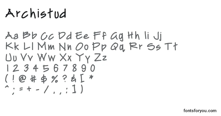A fonte Archistud – alfabeto, números, caracteres especiais