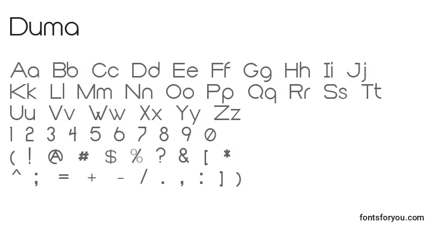 Schriftart Duma – Alphabet, Zahlen, spezielle Symbole