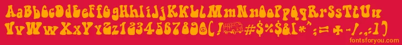 HippieMovement-Schriftart – Orangefarbene Schriften auf rotem Hintergrund