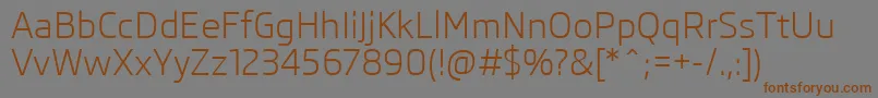フォントSkodaPro – 茶色の文字が灰色の背景にあります。