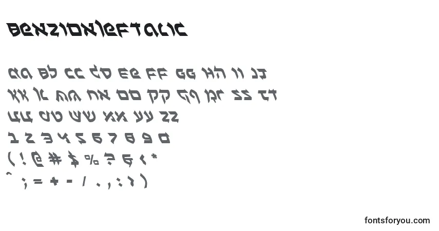 Czcionka BenZionLeftalic – alfabet, cyfry, specjalne znaki