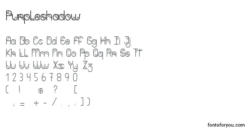 Шрифт Purpleshadow – алфавит, цифры, специальные символы