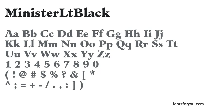 A fonte MinisterLtBlack – alfabeto, números, caracteres especiais