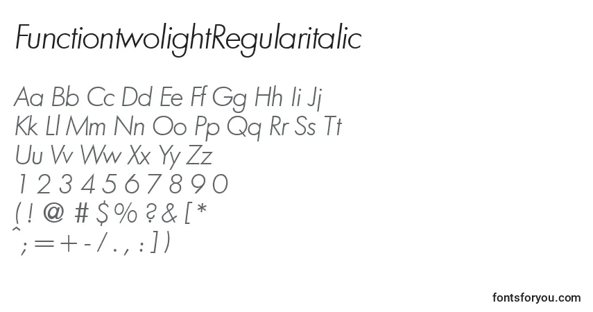 A fonte FunctiontwolightRegularitalic – alfabeto, números, caracteres especiais