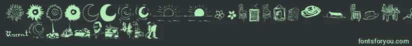 P22VincentExtras-fontti – vihreät fontit mustalla taustalla