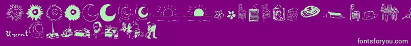 P22VincentExtras-fontti – vihreät fontit violetilla taustalla