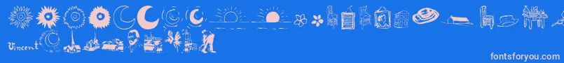P22VincentExtras-fontti – vaaleanpunaiset fontit sinisellä taustalla