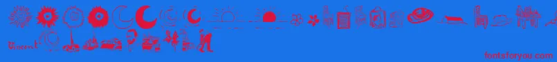P22VincentExtras Font – Red Fonts on Blue Background