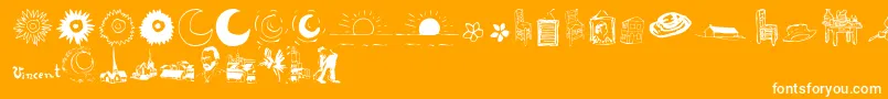 P22VincentExtras-fontti – valkoiset fontit oranssilla taustalla