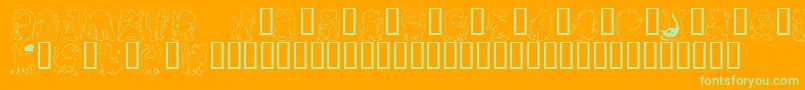 KrNickysDinos-Schriftart – Grüne Schriften auf orangefarbenem Hintergrund