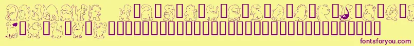 KrNickysDinos-Schriftart – Violette Schriften auf gelbem Hintergrund