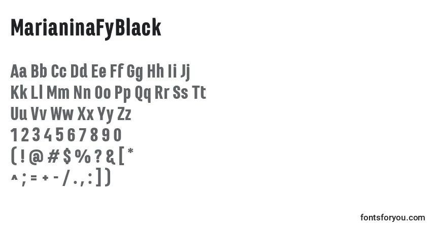 A fonte MarianinaFyBlack – alfabeto, números, caracteres especiais