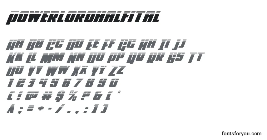 Czcionka Powerlordhalfital – alfabet, cyfry, specjalne znaki