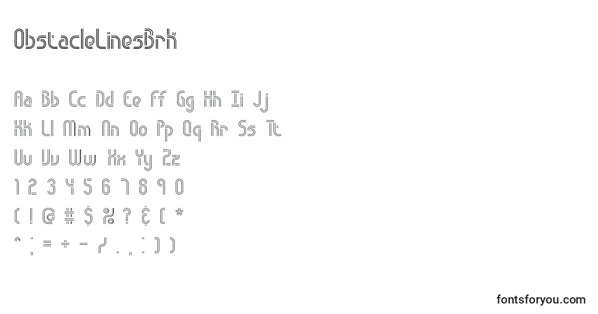 Czcionka ObstacleLinesBrk – alfabet, cyfry, specjalne znaki