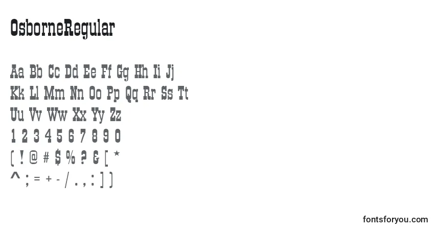 Czcionka OsborneRegular – alfabet, cyfry, specjalne znaki