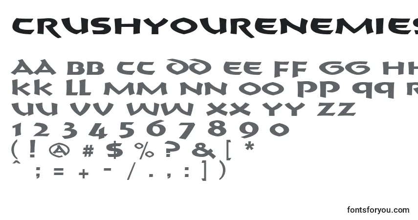 Schriftart CrushyourenemiesBold – Alphabet, Zahlen, spezielle Symbole
