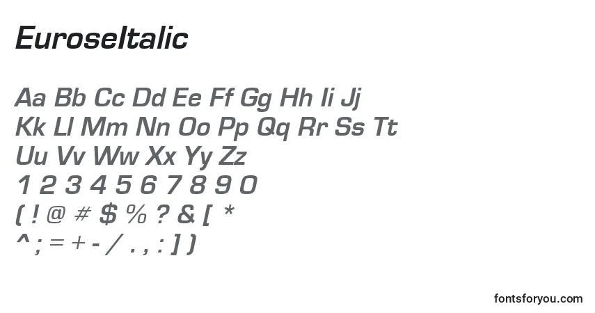 A fonte EuroseItalic – alfabeto, números, caracteres especiais