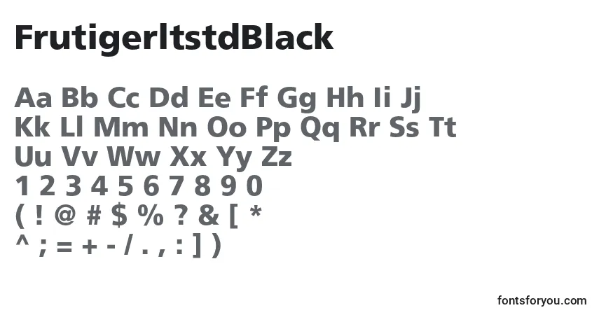 A fonte FrutigerltstdBlack – alfabeto, números, caracteres especiais