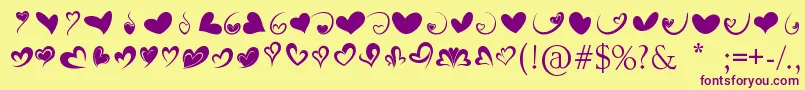 FotograamiHearts01-Schriftart – Violette Schriften auf gelbem Hintergrund