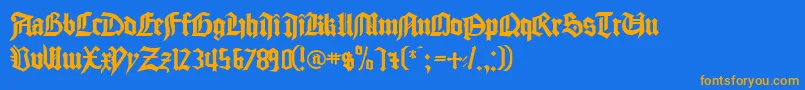 フォントCathedralNormal – オレンジ色の文字が青い背景にあります。