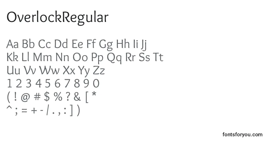 A fonte OverlockRegular – alfabeto, números, caracteres especiais