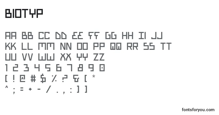 Czcionka Biotyp – alfabet, cyfry, specjalne znaki