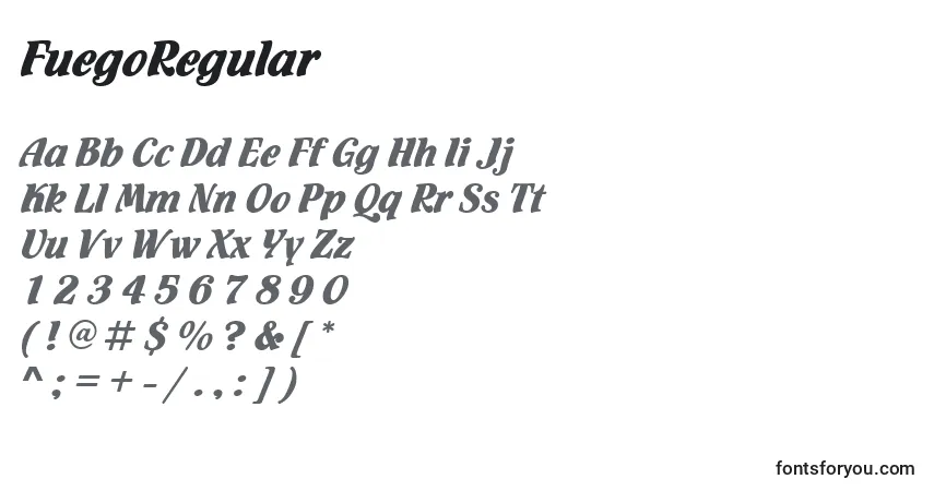 Schriftart FuegoRegular – Alphabet, Zahlen, spezielle Symbole