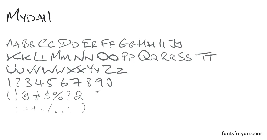 A fonte Mydai1 – alfabeto, números, caracteres especiais