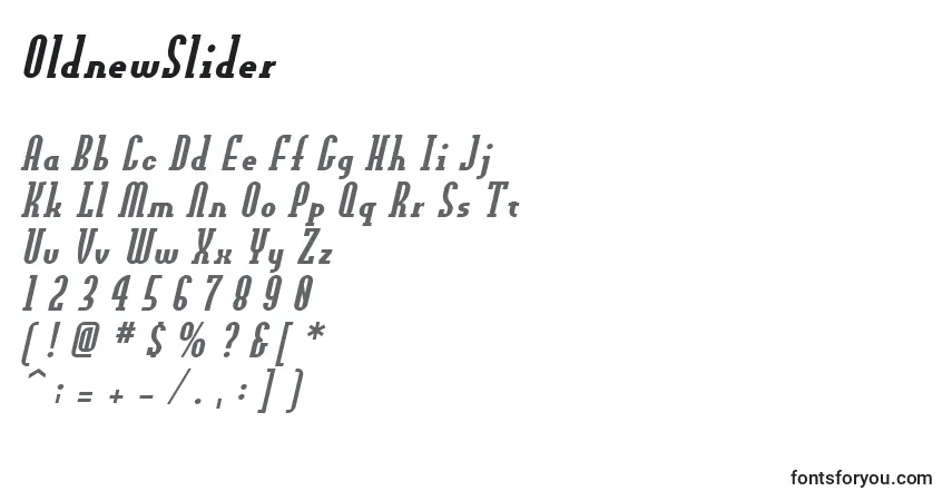 A fonte OldnewSlider – alfabeto, números, caracteres especiais