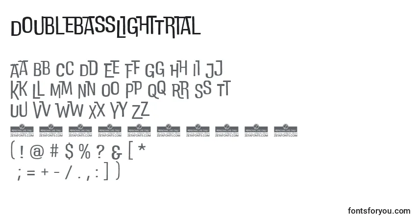 Czcionka DoublebassLightTrial – alfabet, cyfry, specjalne znaki