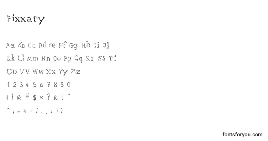 Czcionka Pixxary – alfabet, cyfry, specjalne znaki