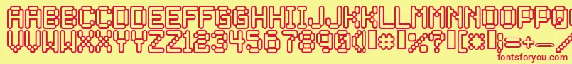 Rocketma-Schriftart – Rote Schriften auf gelbem Hintergrund