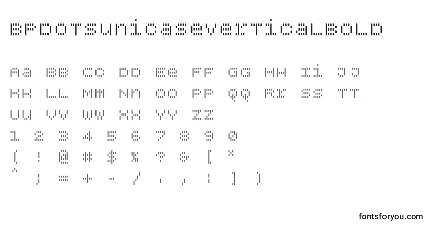 Czcionka Bpdotsunicaseverticalbold – alfabet, cyfry, specjalne znaki