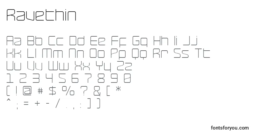 Schriftart Ravethin – Alphabet, Zahlen, spezielle Symbole