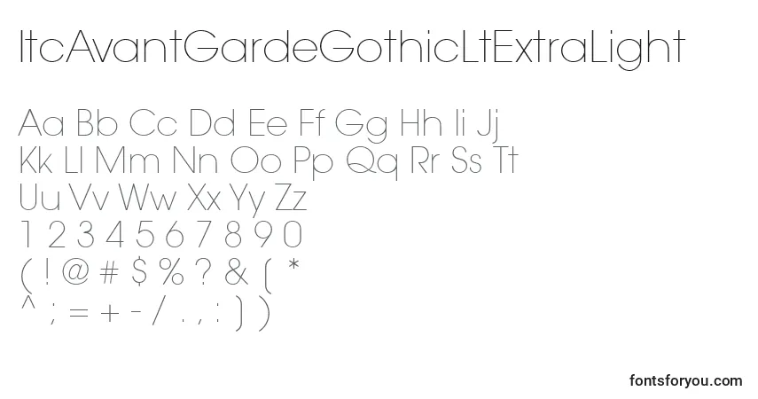 ItcAvantGardeGothicLtExtraLight Font – alphabet, numbers, special characters